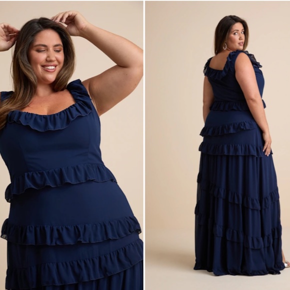 LULU's Sexy Chic Elegant FLowy Prom Wedding Bridesmaid Tiered Ruffles Maxi - Picture 5 of 6